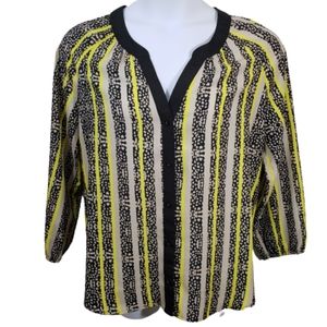 Calvin Klein blouse vertical striped yellow black beige bracelet sleeves Large